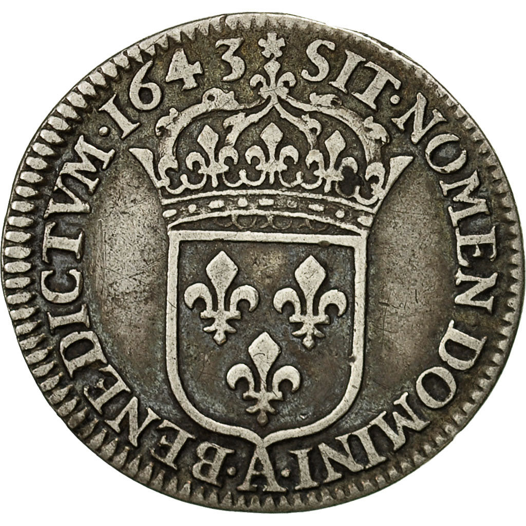 Coin, France, Louis XIII, 1/12 Ecu, 1643, Paris, F(12-15), Silver, Gadoury:46
