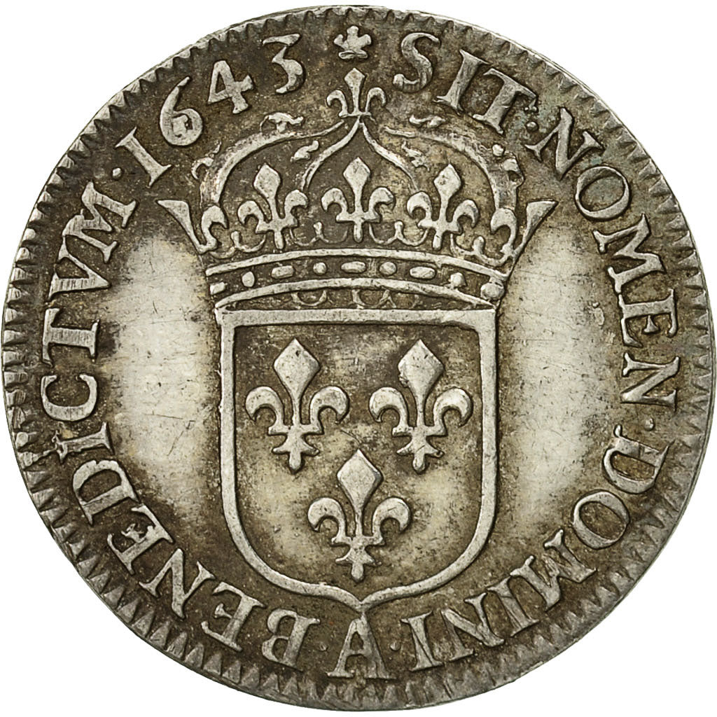 Moneda, Francia, Louis XIII, 1/12 Ecu, 1643, Paris, MBC, Plata, Gadoury:46
