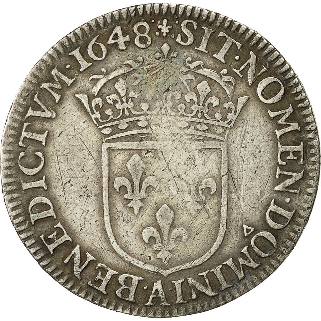 Coin, France, Louis XIV, 1/4 Écu à la mèche longue, 1/4 Ecu, 1648, Paris