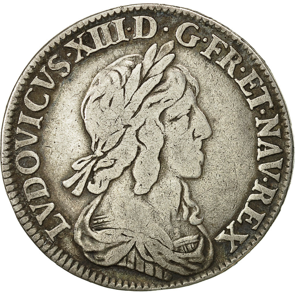 Coin, France, Louis XIII, 1/4 Ecu, 1642, Paris, VF(20-25), Silver, Gadoury:48