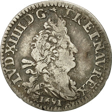 Moneta, Francja, Louis XIV, 4 Sols aux 2 L, 4 Sols, 1691, Lille, VF(30-35)