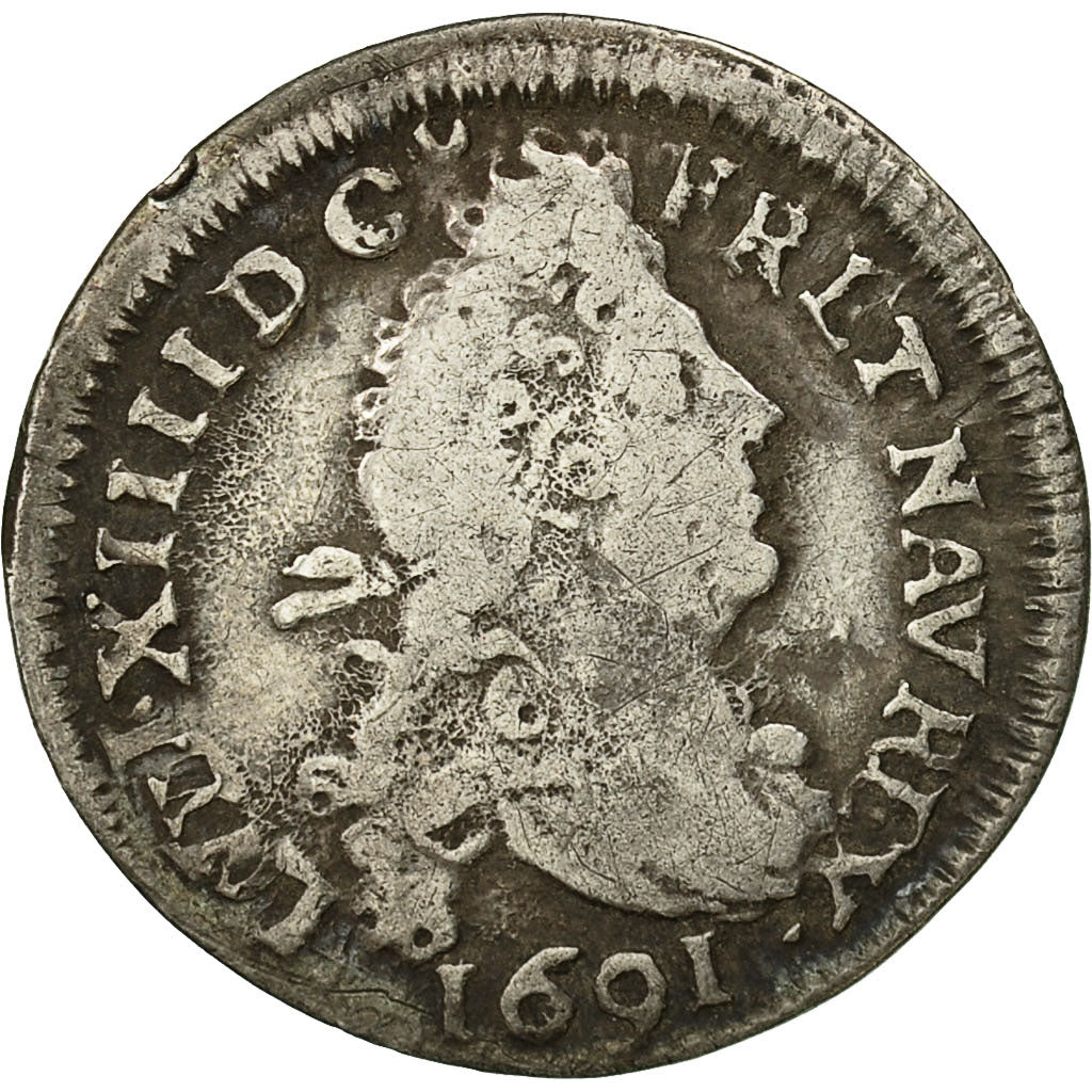 Monnaie, France, Louis XIV, 4 Sols aux 2 L, 4 Sols 2 Deniers, 1691, Troyes, TB