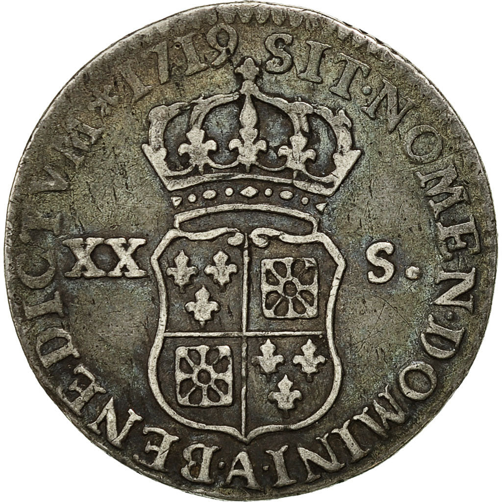 Moneta, Francia,Louis XV,1/6 Écu (XX – S) de France-Navarre,1719, Paris,KM 440.1