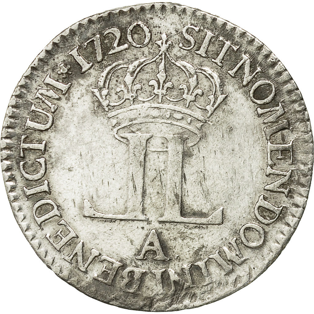 Monnaie, France, Louis XV, Livre d'argent fin (20 sols), 20 Sols, 1/6 ECU, 1720