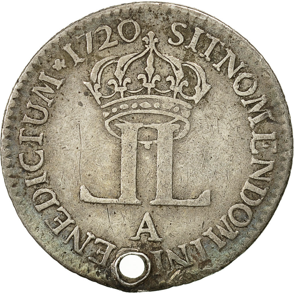 Coin, France, Louis XV, Livre d'argent fin (20 sols), 1720, Paris, KM 453