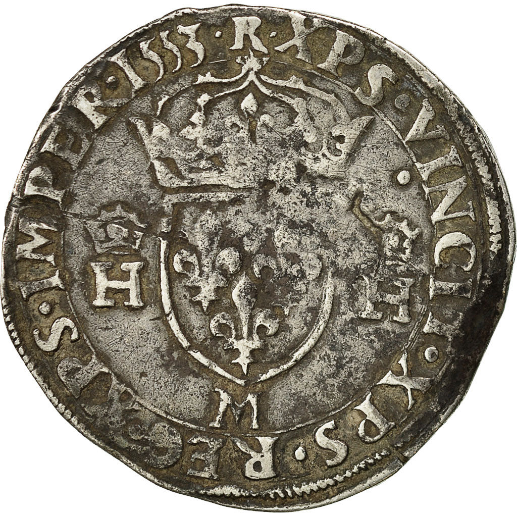 Monnaie, France, Henri II, Henri II, Teston, 1553, Toulouse, TB, Argent