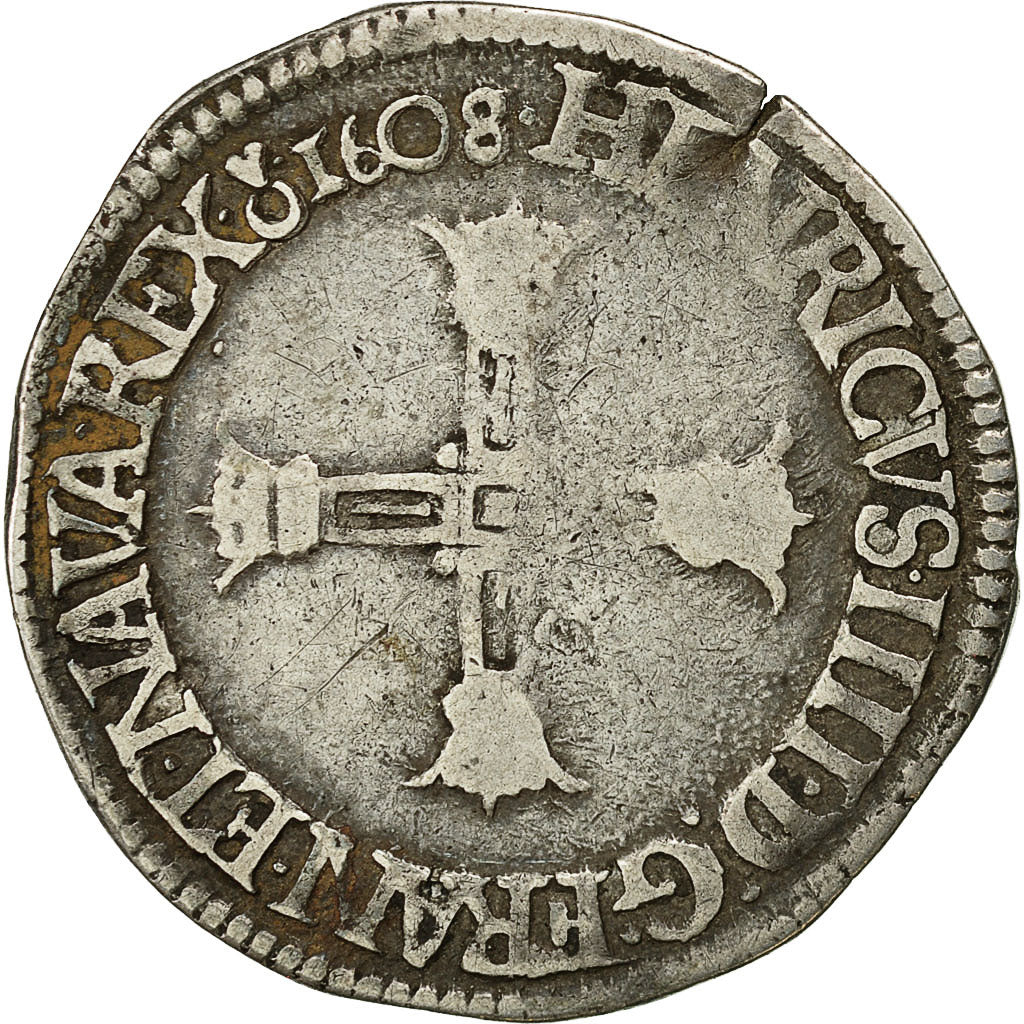 Coin, France, Henri IV, Henri IV, 1/4 Ecu, 1608, Saint Lô, VF(30-35), Silver