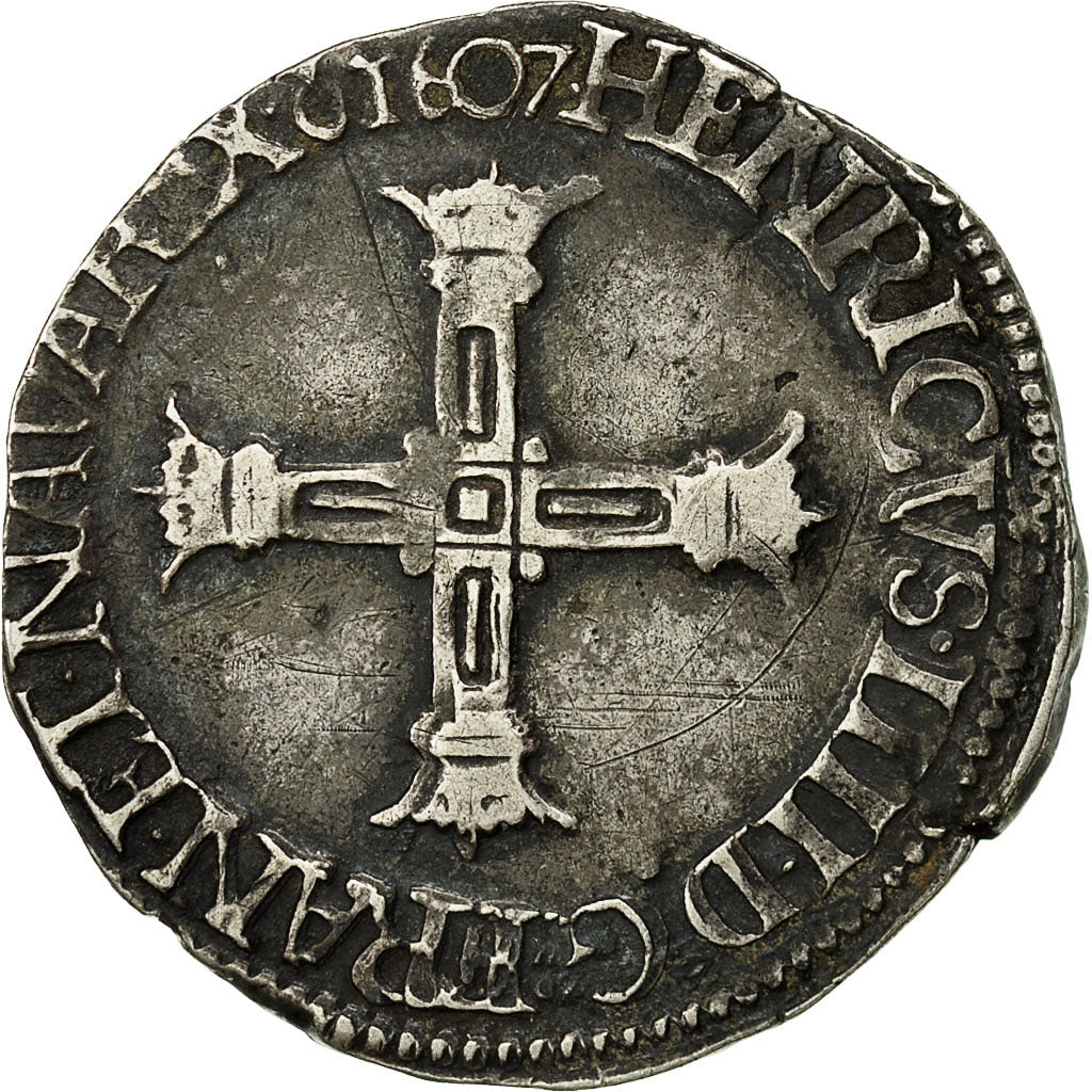 Moneta, Francia, Henri IV, Henri IV, 1/4 Ecu, 1607, Saint Lô, BB, Argento