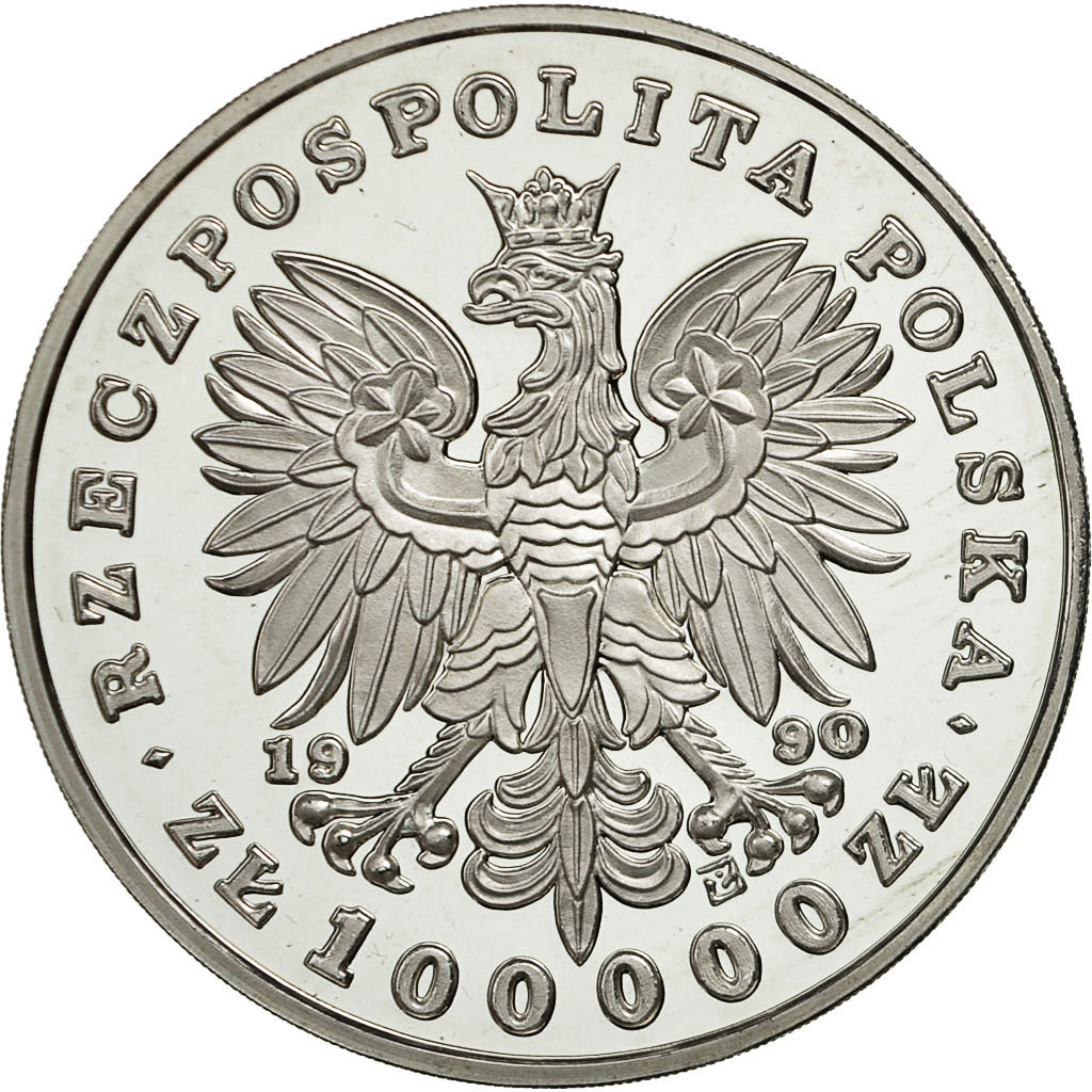 Coin, Poland, 100000 Zlotych, 1990, MS(63), Silver, KM:200