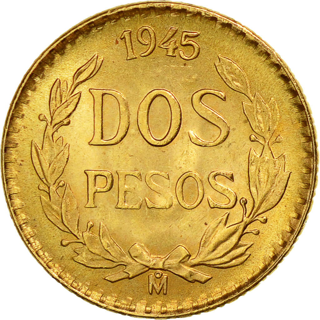 Moneta, Messico, 2 Pesos, 1945, Mexico City, SPL-, Oro, KM:461