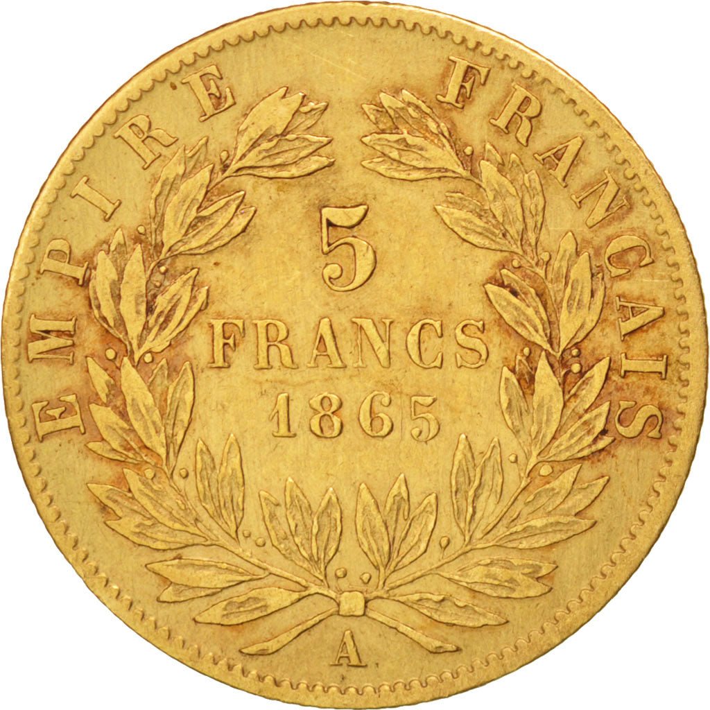 France, Napoleon III, 5 Francs, 1865, Paris, Gold, KM:803.1