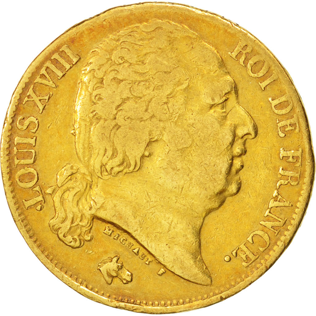 France, Louis XVIII, 20 Francs, 1817 L, Bayonne, Gold, KM:712.5