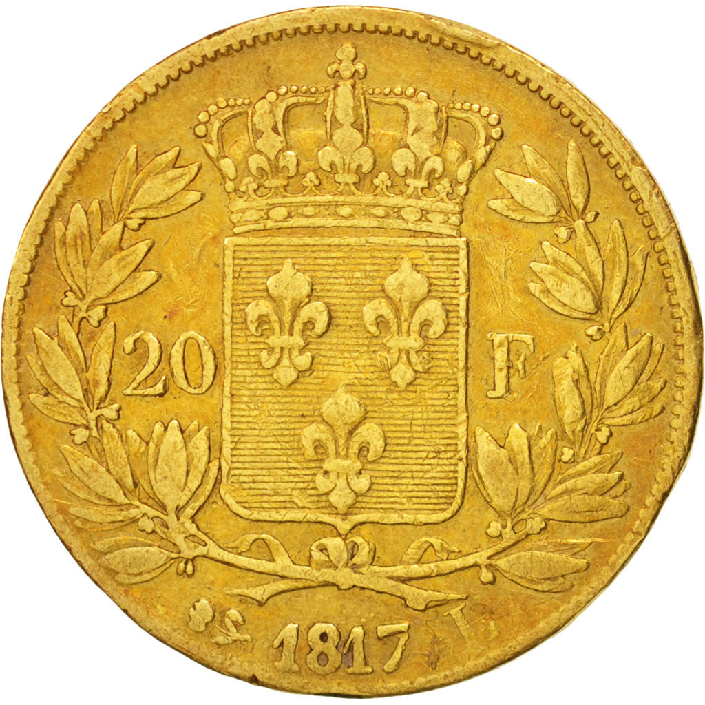 France, Louis XVIII, 20 Francs, 1817 L, Bayonne, Gold, KM:712.5