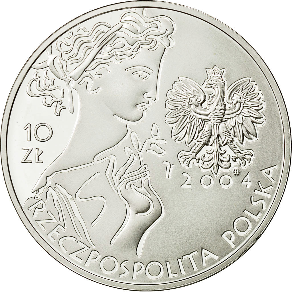 Coin, Poland, 10 Zlotych, 2004, Warsaw, MS(63), Silver, KM:517