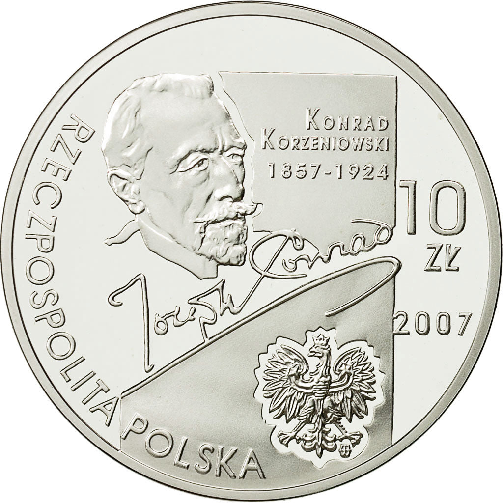 Coin, Poland, KONRAD KORZENIOWSKI, 10 Zlotych, 2007, MS(63), Silver