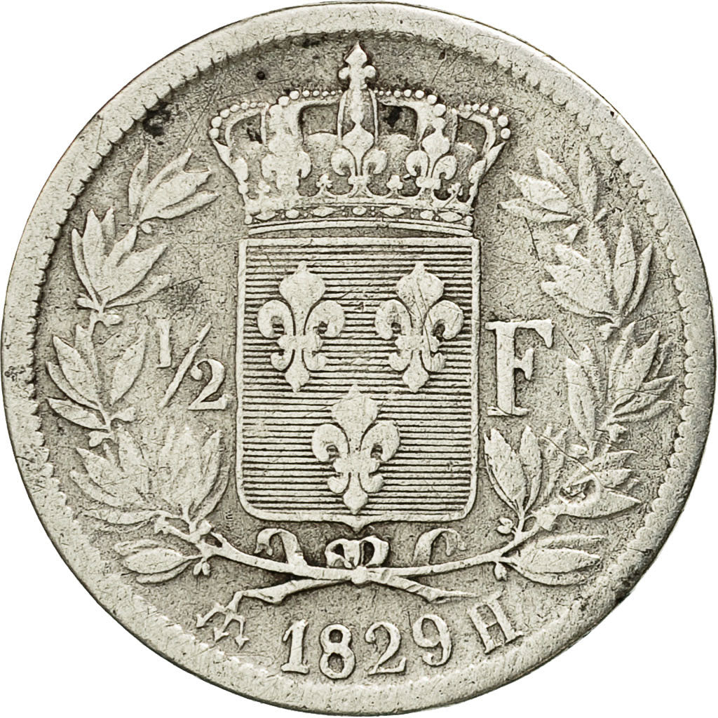 Coin, France, Charles X, 1/2 Franc, 1829, La Rochelle, VF(20-25), Silver