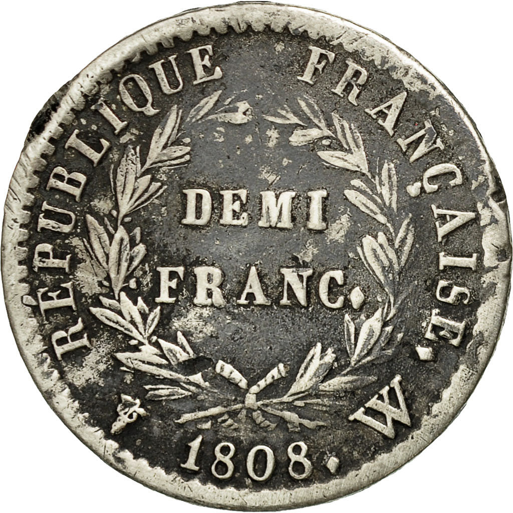 Coin, France, Napoléon I, 1/2 Franc, 1808, Lille, VF(30-35), Silver, KM:680.14