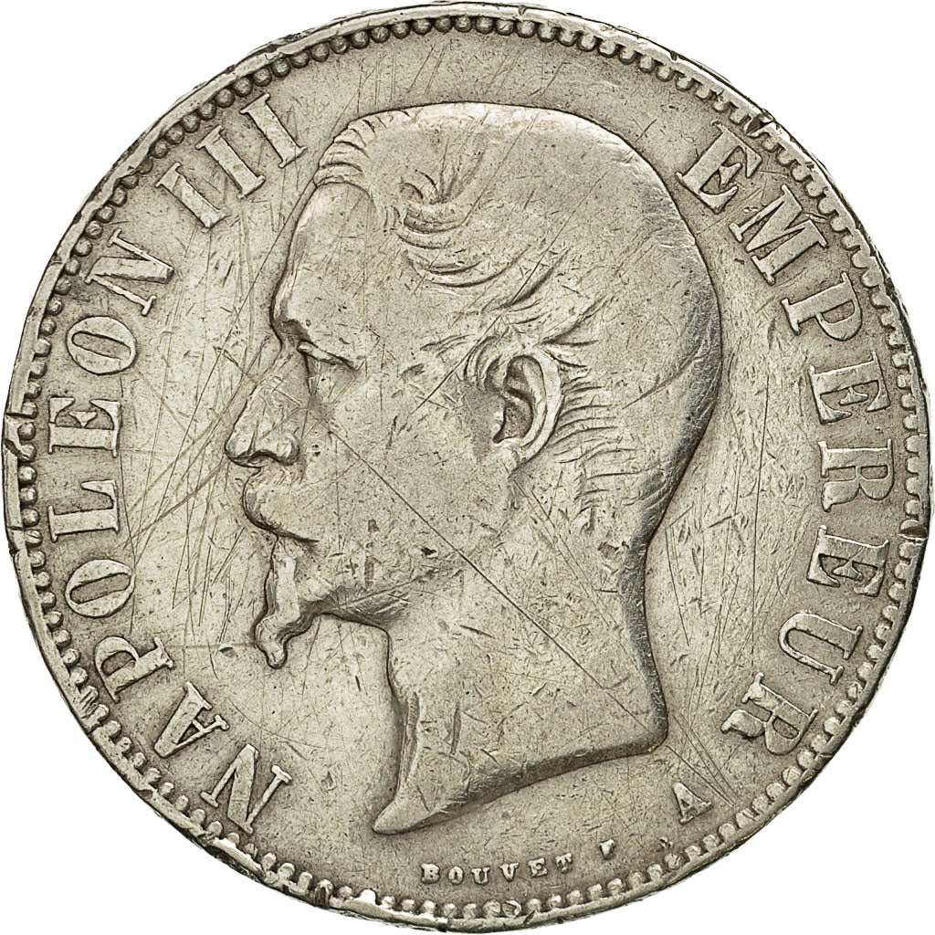 Moneta, Francja, Napoleon III, Napoléon III, 5 Francs, 1855, Paris, VF(20-25)