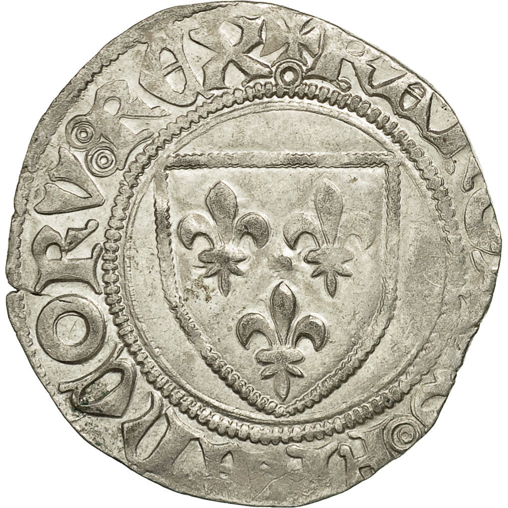 Moneta, Francia, Charles VI, Charles VI, Blanc Guénar, MB+, Biglione