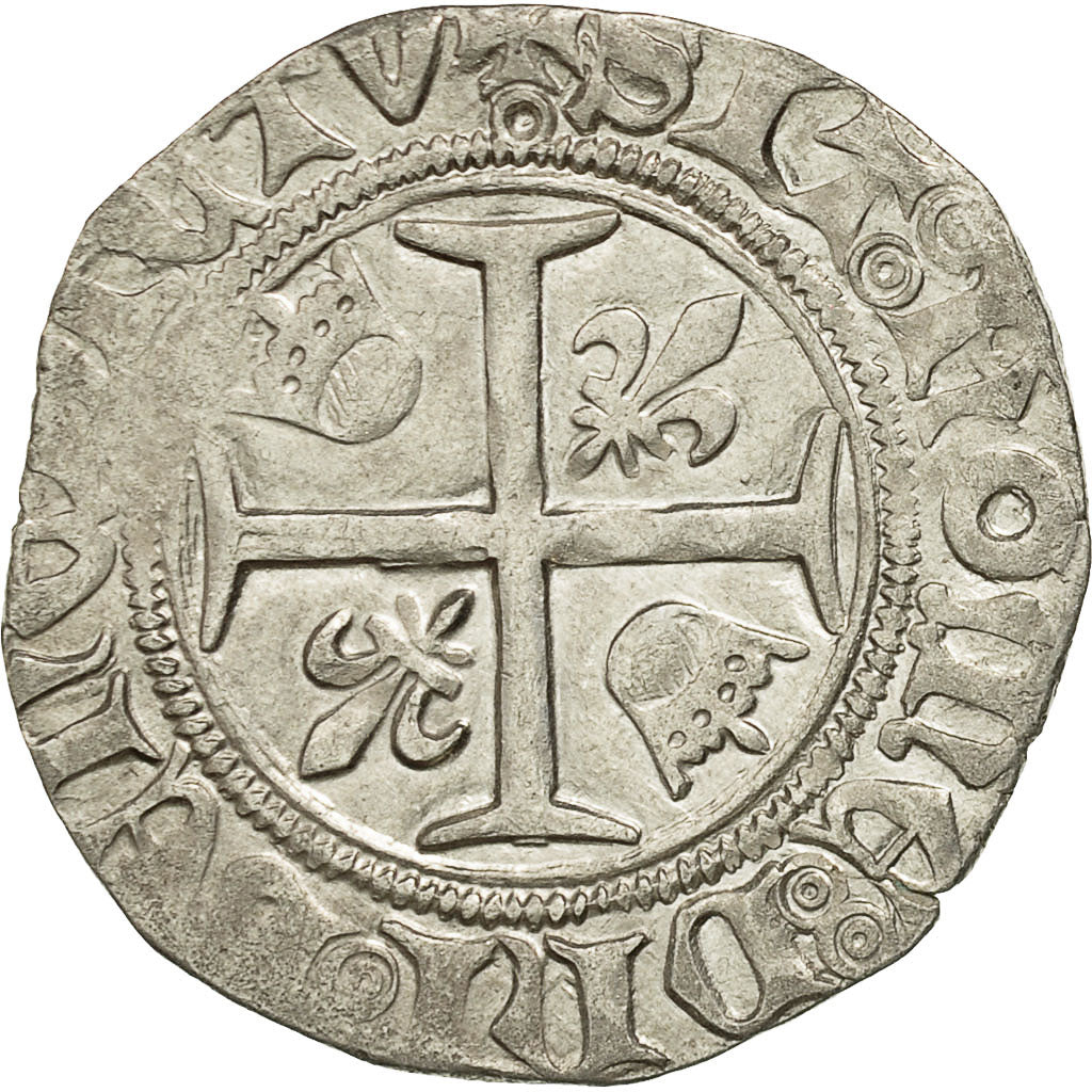 Moneta, Francia, Charles VI, Charles VI, Blanc Guénar, MB+, Biglione