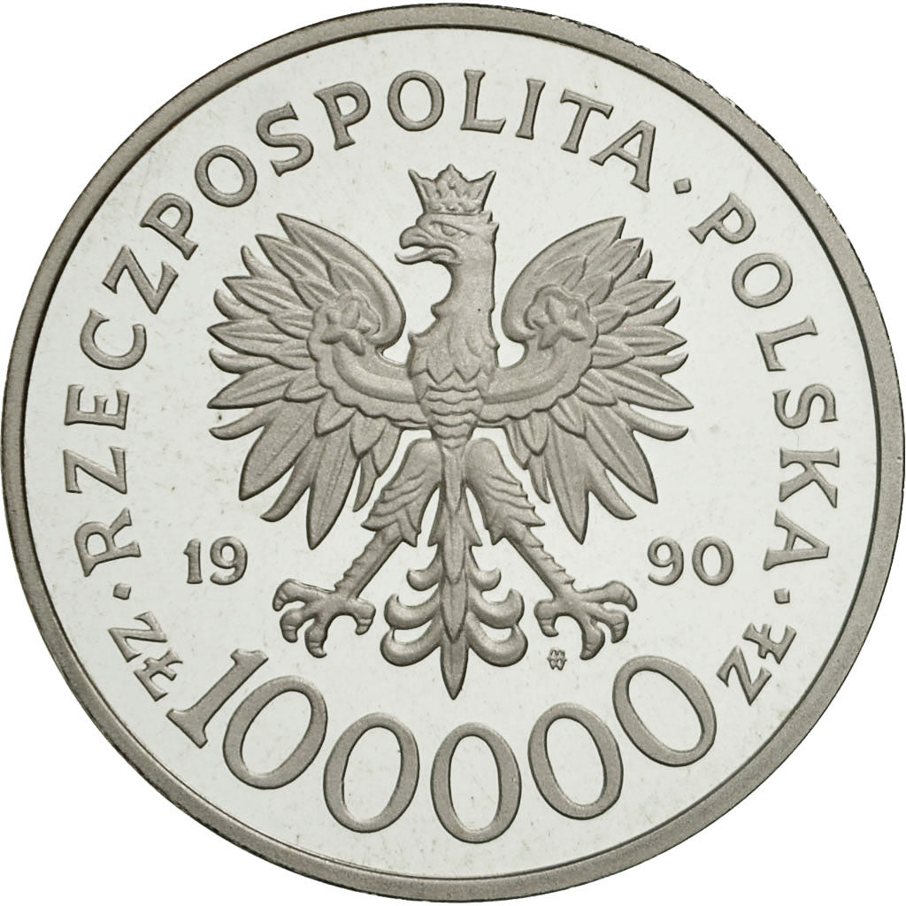 Coin, Poland, 100000 Zlotych, 1990, MS(63), Silver, KM:196.1