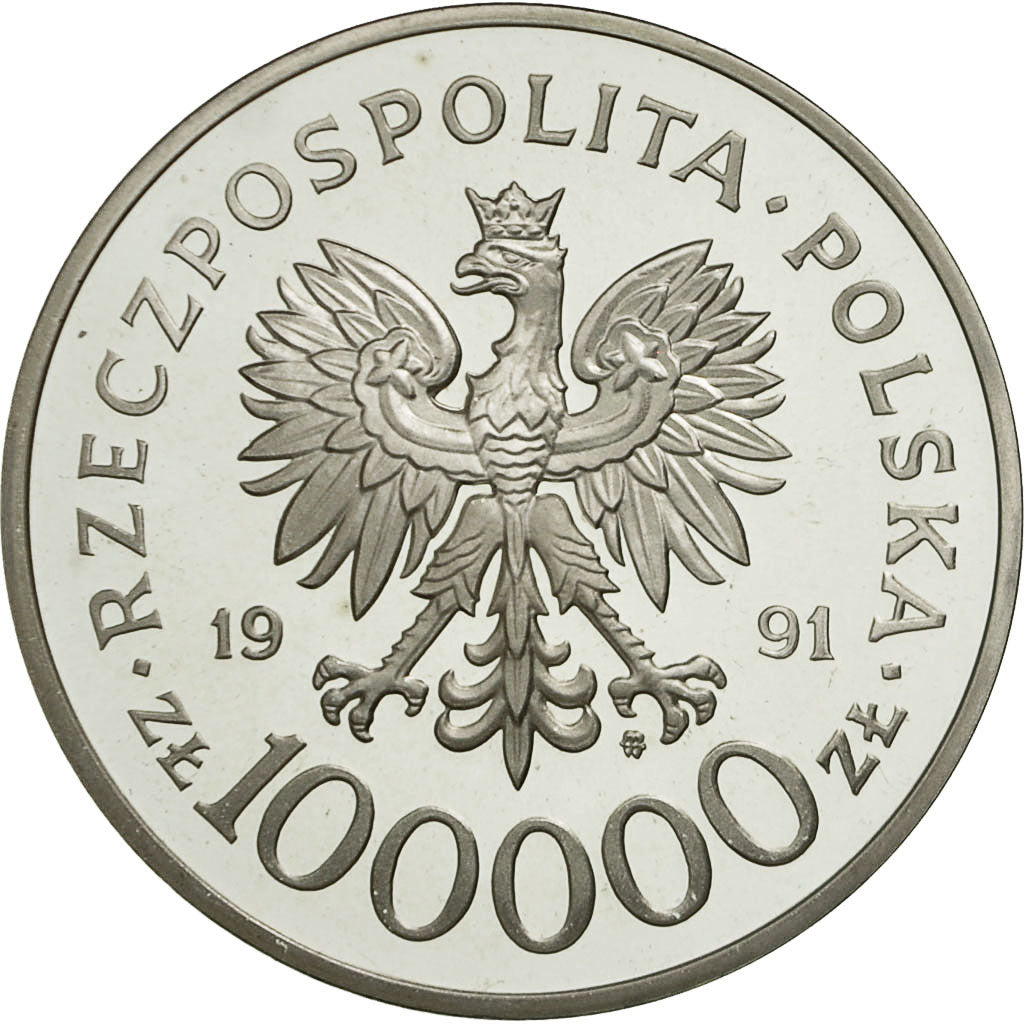 Coin, Poland, 100000 Zlotych, 1991, MS(63), Silver, KM:238