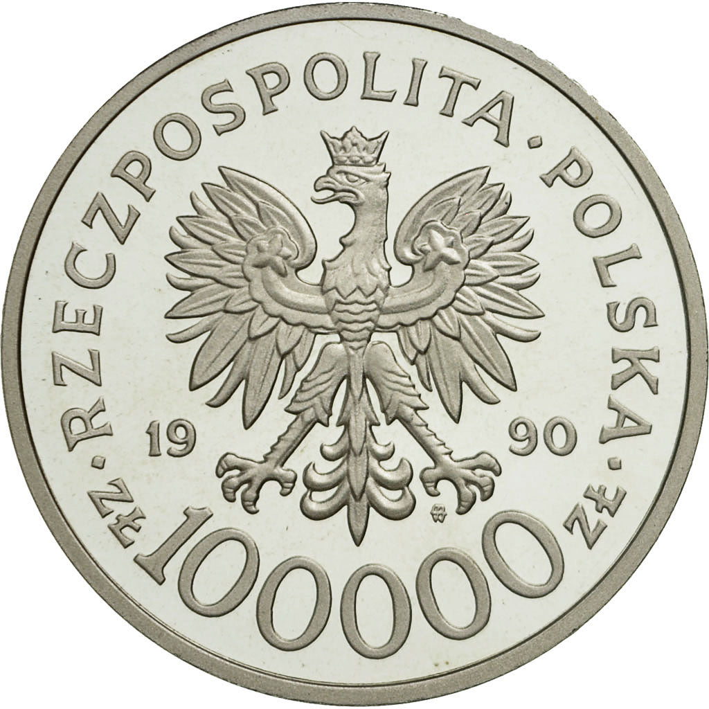 Coin, Poland, 100000 Zlotych, 1990, MS(63), Silver, KM:196.1