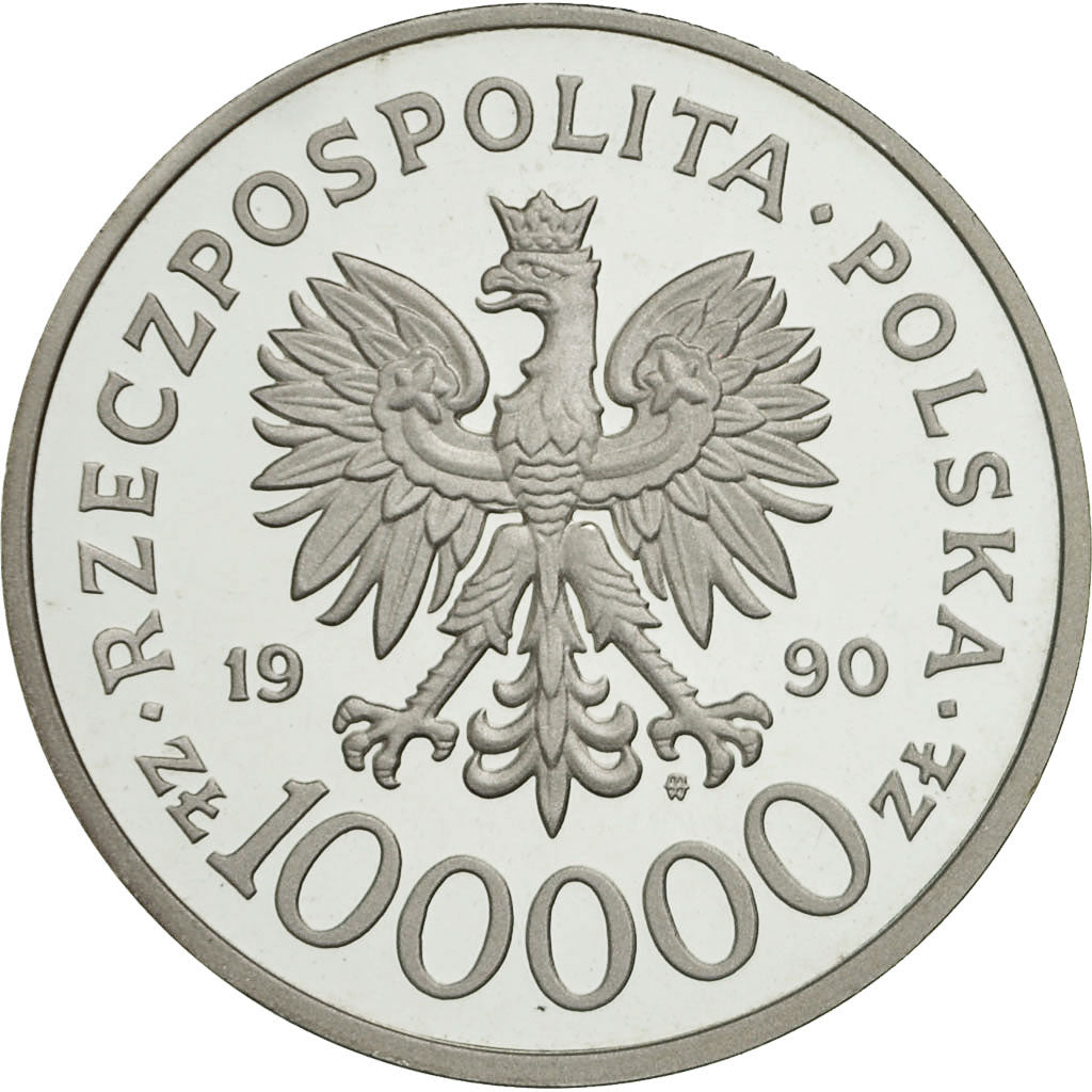 Coin, Poland, 100000 Zlotych, 1990, MS(63), Silver, KM:196.1