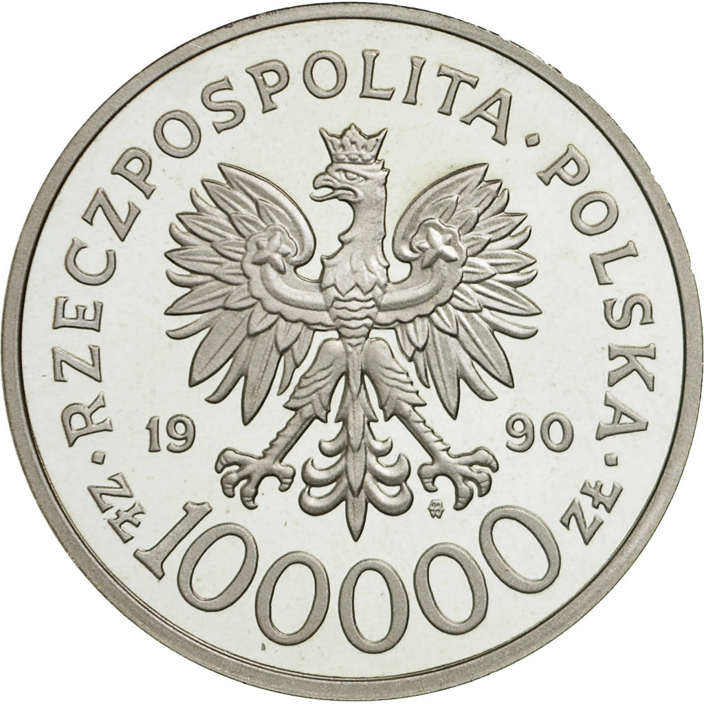 Coin, Poland, 100000 Zlotych, 1990, MS(63), Silver, KM:196.1