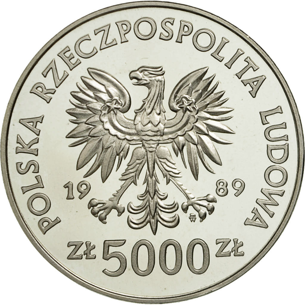 Coin, Poland, 5000 Zlotych, 1989, Warsaw, MS(63), Silver, KM:192