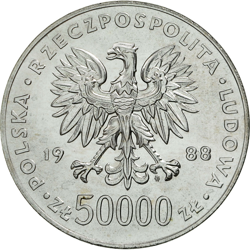 Coin, Poland, 50000 Zlotych, 1988, MS(63), Silver, KM:180