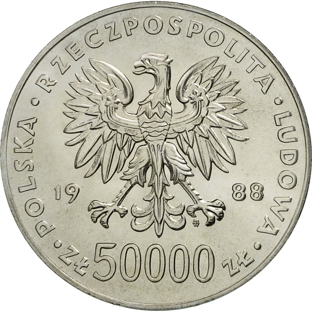Coin, Poland, 50000 Zlotych, 1988, MS(63), Silver, KM:180