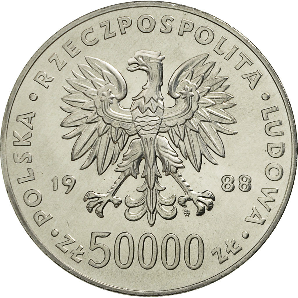 Coin, Poland, 50000 Zlotych, 1988, MS(63), Silver, KM:180