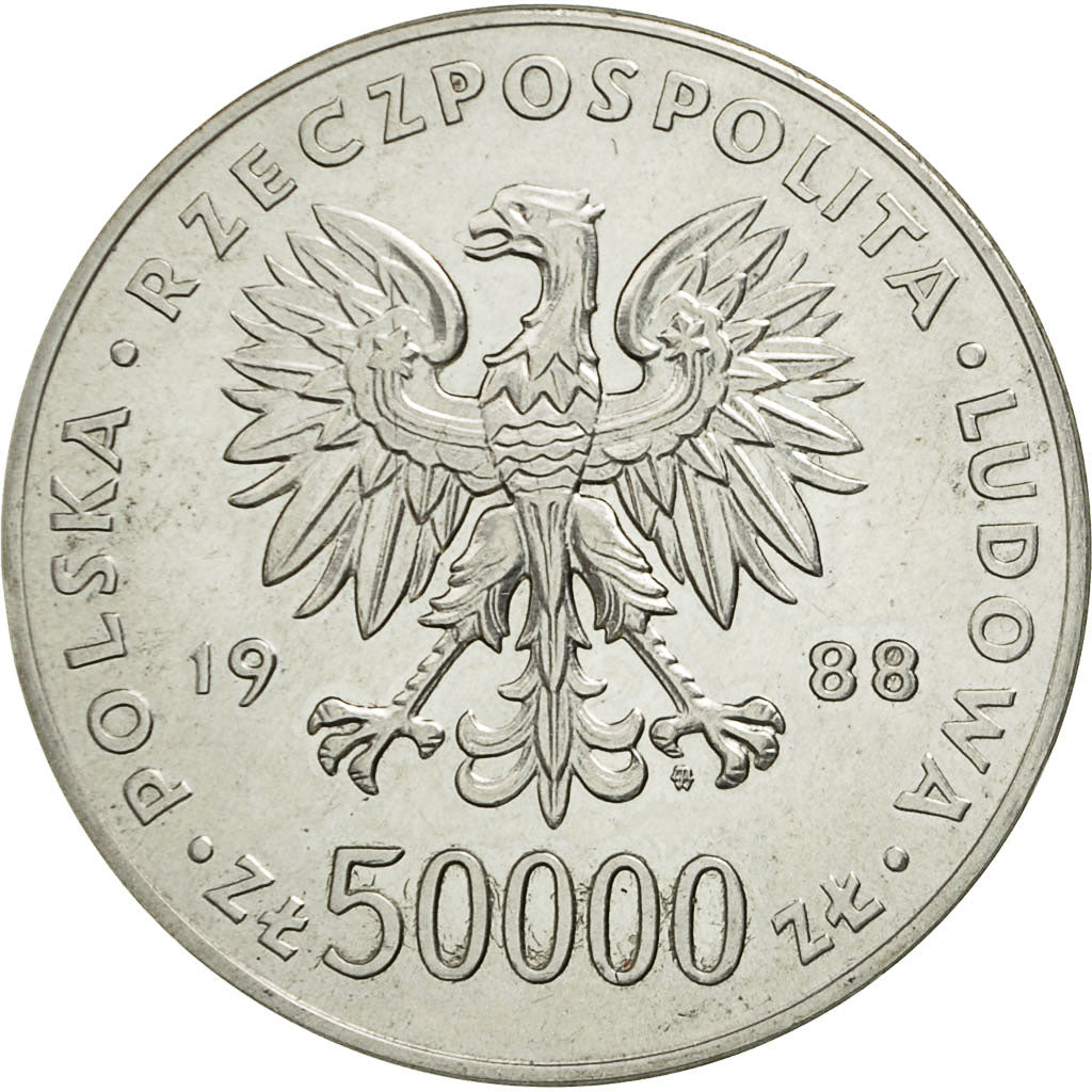 Coin, Poland, 50000 Zlotych, 1988, MS(63), Silver, KM:180