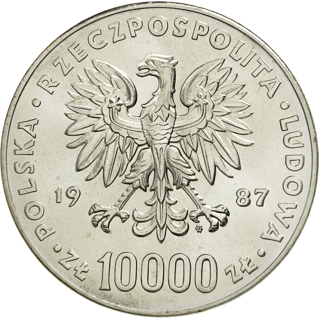 Coin, Poland, 10000 Zlotych, 1987, Warsaw, MS(63), Silver, KM:164