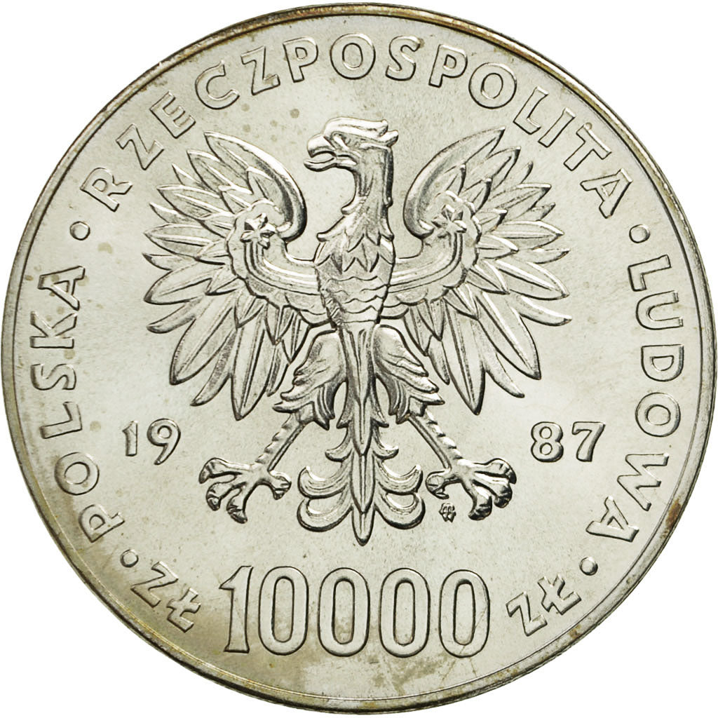 Coin, Poland, 10000 Zlotych, 1987, Warsaw, MS(63), Silver, KM:164
