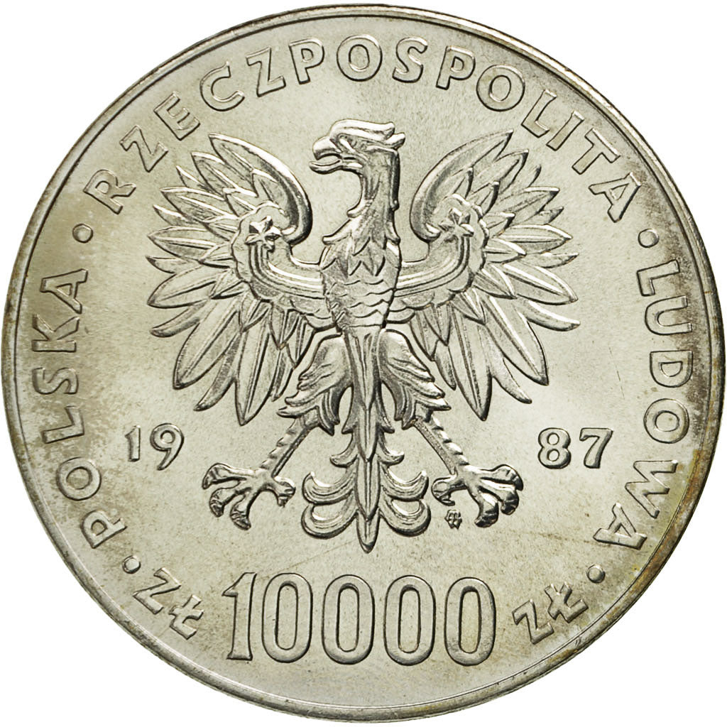 Coin, Poland, 10000 Zlotych, 1987, Warsaw, MS(63), Silver, KM:164