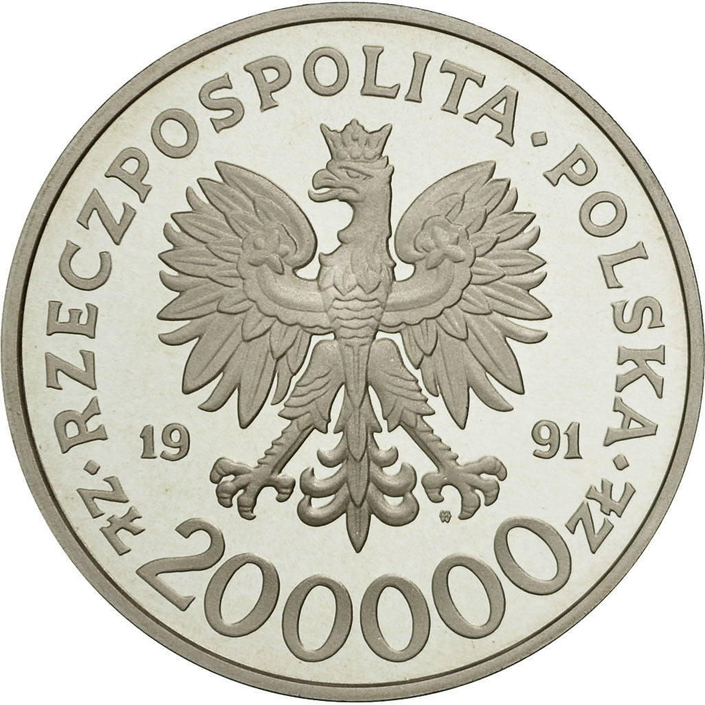 Monnaie, Pologne, 200000 Zlotych, 1991, SPL, Argent, KM:218