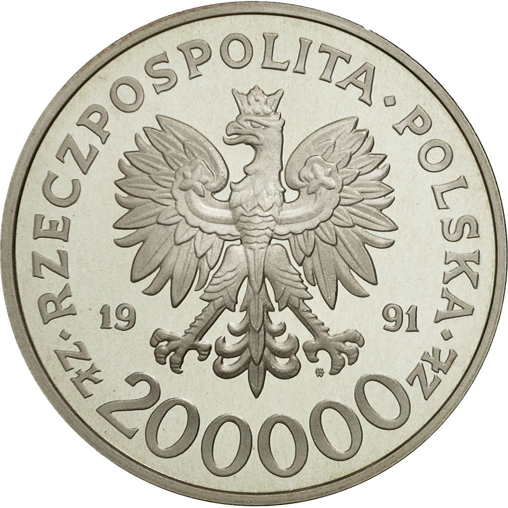 Coin, Poland, 200000 Zlotych, 1991, MS(63), Silver, KM:218