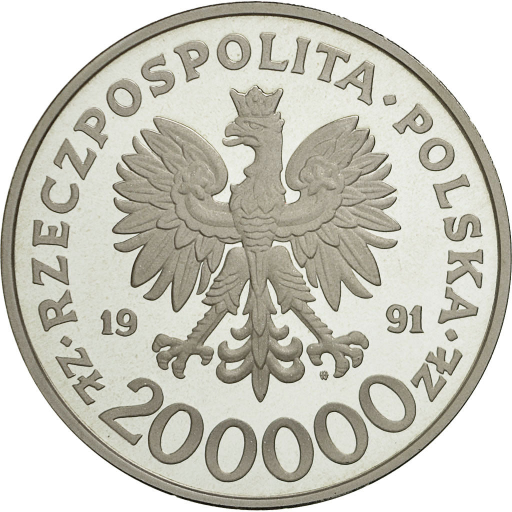 Coin, Poland, 200000 Zlotych, 1991, MS(63), Silver, KM:218