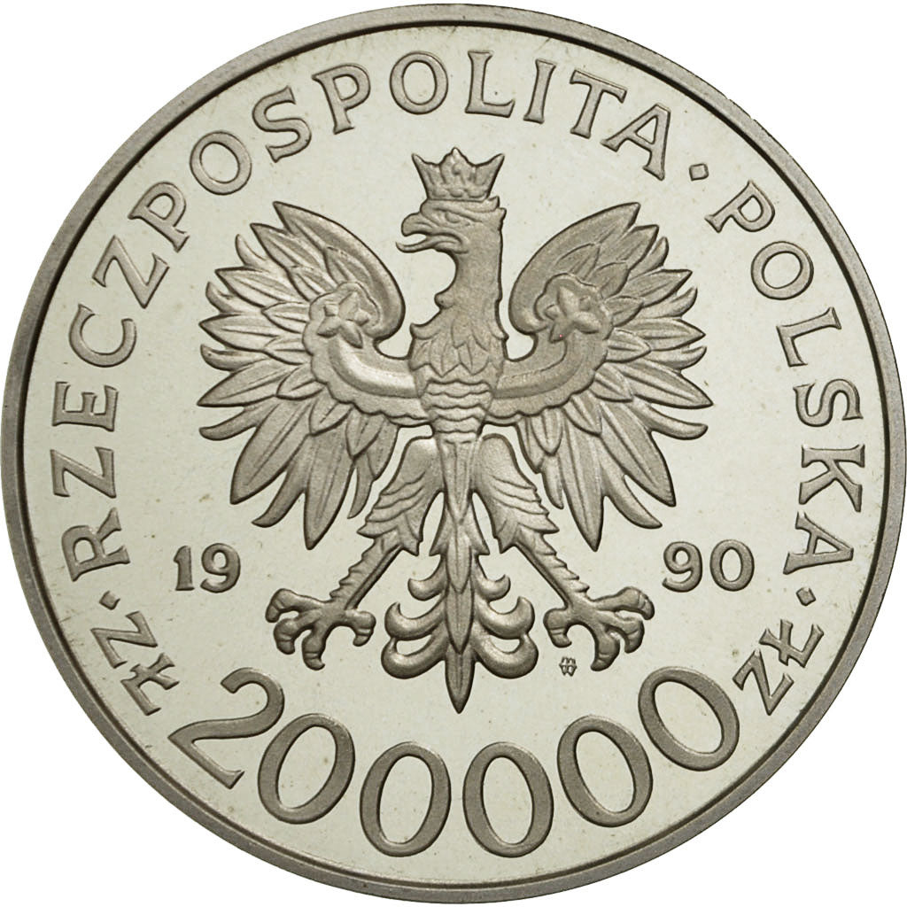 Coin, Poland, 200000 Zlotych, 1990, MS(63), Silver, KM:240