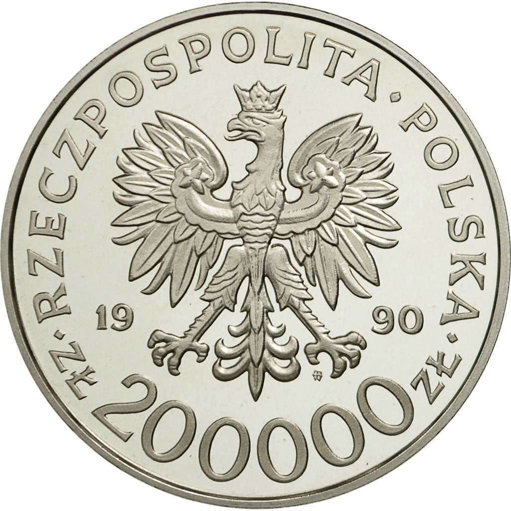 Coin, Poland, 200000 Zlotych, 1990, MS(63), Silver, KM:240