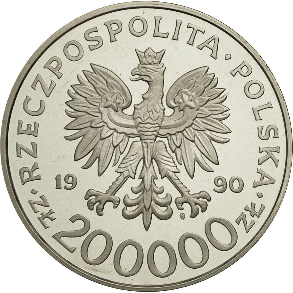 Coin, Poland, 200000 Zlotych, 1990, MS(63), Silver, KM:250