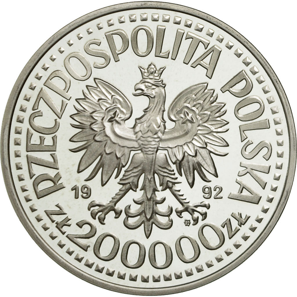 Coin, Poland, 200000 Zlotych, 1992, MS(63), Silver, KM:232