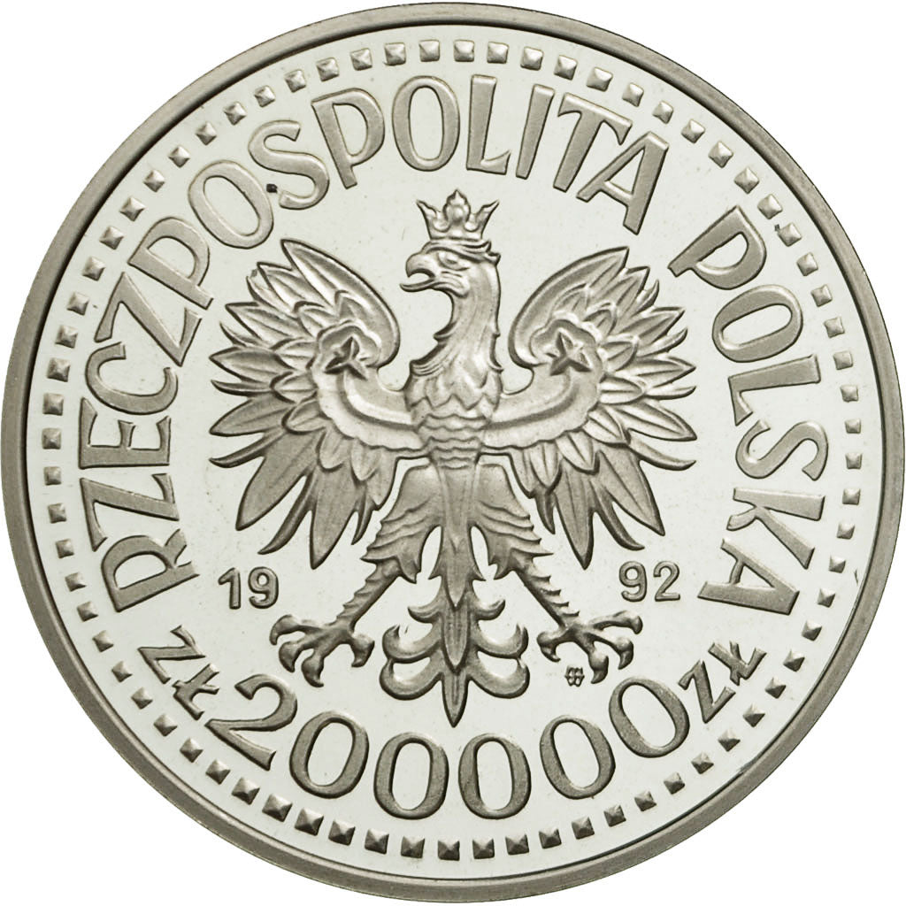 Coin, Poland, 200000 Zlotych, 1992, MS(63), Silver, KM:233