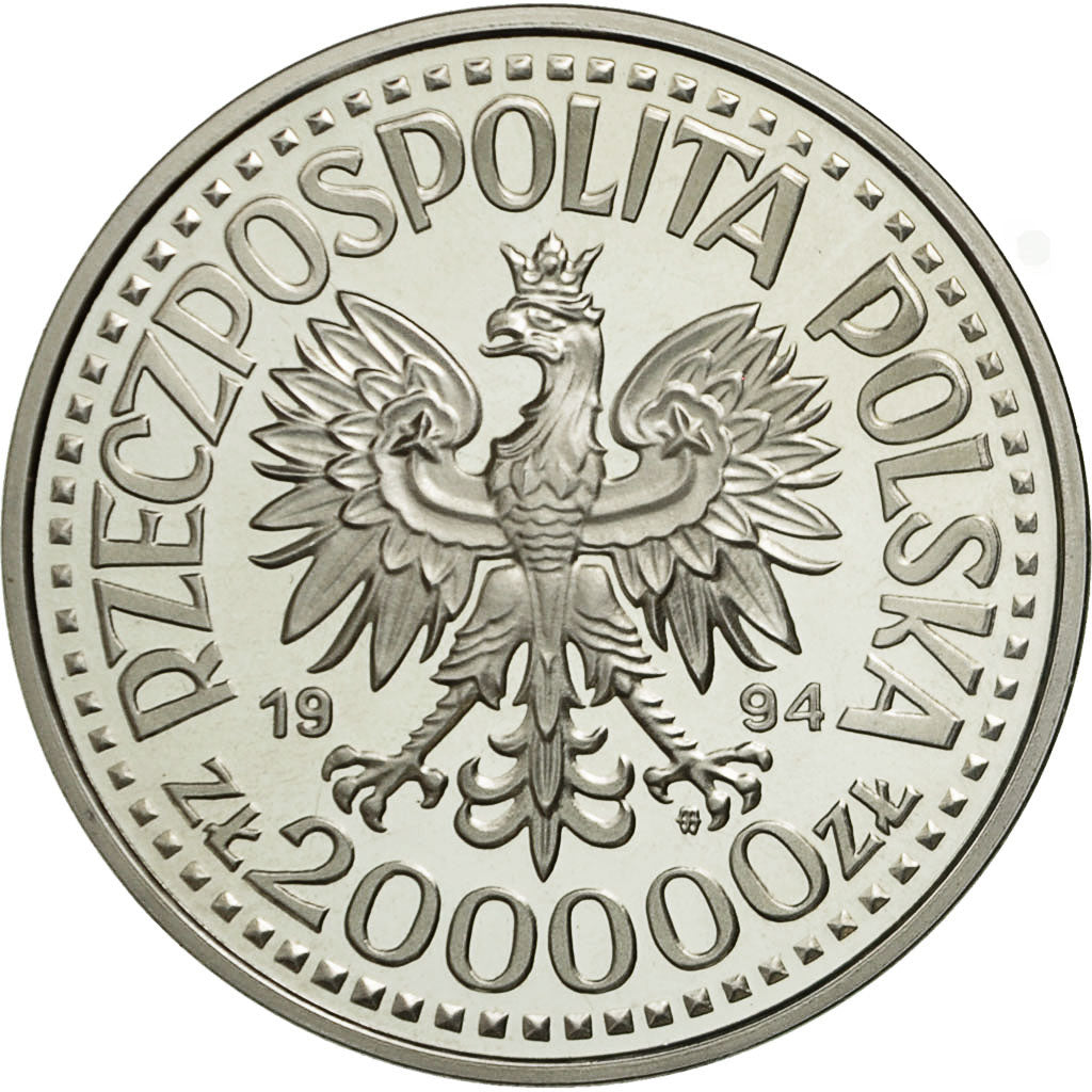 Coin, Poland, 200000 Zlotych, 1994, MS(63), Silver, KM:266