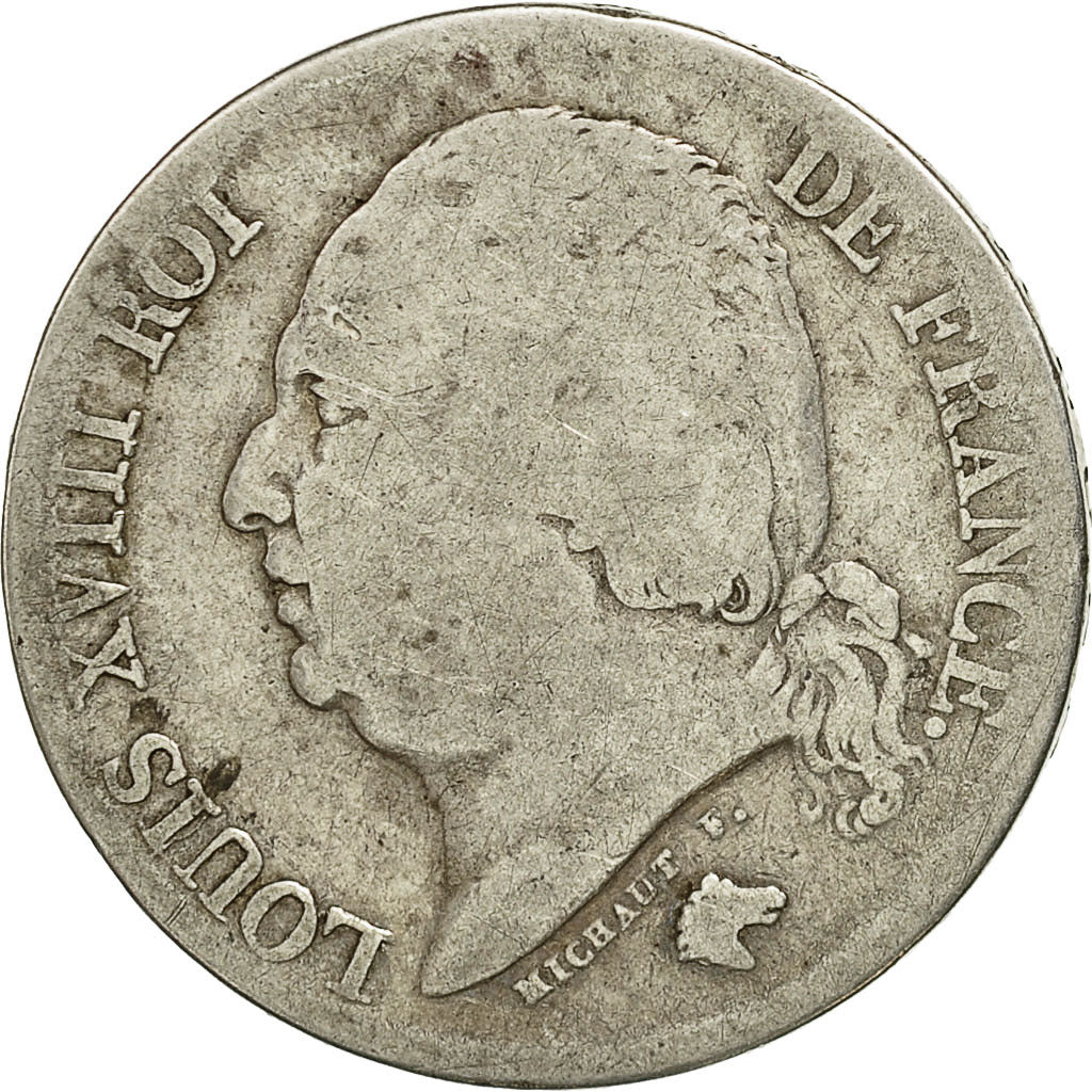 Moneda, Francia, Louis XVIII, Louis XVIII, 2 Francs, 1824, Perpignan, BC, Plata