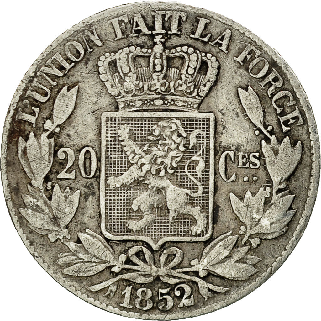 Coin, Belgium, Leopold I, 20 Centimes, 1852, VF(20-25), Silver, KM:19