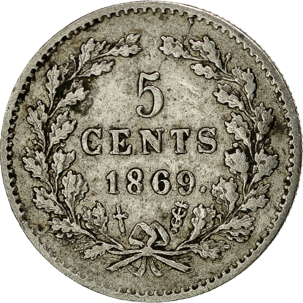 Coin, Netherlands, William III, 5 Cents, 1869, EF(40-45), Silver, KM:91