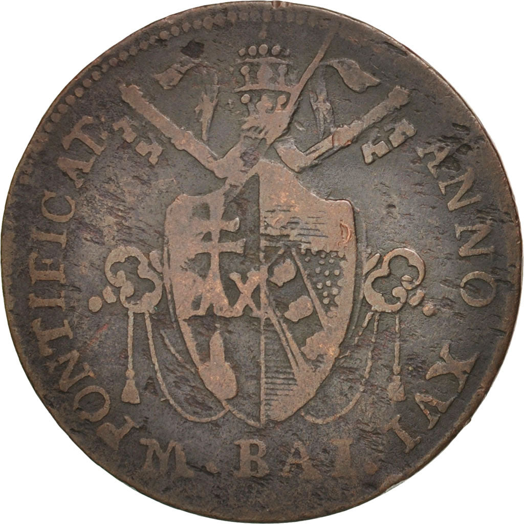 PAPAL STATES, Pius VII, Mezzo (1/2) Baiocco, 1816, Rome, KM:1278